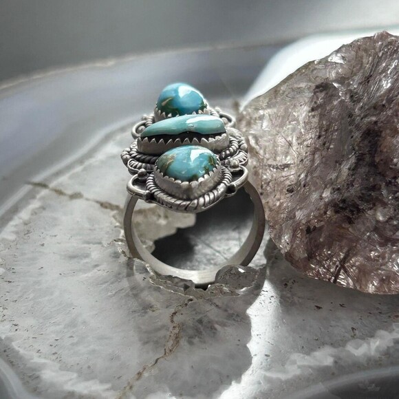 Sterling Southwestern Style 3 Sonora Gold Turquoise Adjustable Ring For Women #1 - Picture 4 of 10